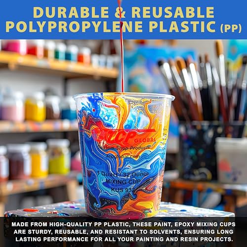 Custom Shop Paint Mixing Cups, 32-Ounce (12 Pack) - Plastic Measuring Cups for Liquids, Automotive Painting, Epoxy Resin, Acrylic Arts, Crafts, Disposable or Reusable, Graduated, Mixing Ratios - style: 12 Cups