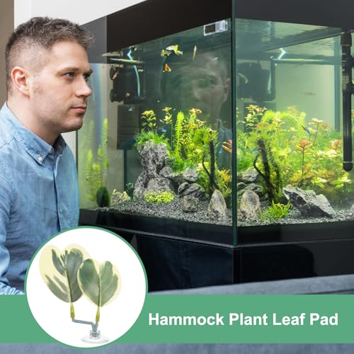 M METERXITY 1-Pack Betta Fish Leaf Pad, Hammock Plant Leaf Pad, Realistic Resting Fish Rest Bed for Fish Tank Decorations/Aquarium Accessories/Breeding [Green and White, Grape Leaves-Shaped] - color: Green and White