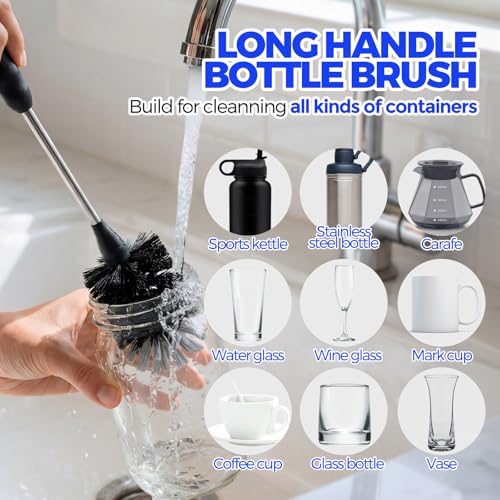 Holikme 4Pack Bottle Brush Set, 14" Long Handle Stainless Steel Bottle Brush, Straw Brushes, Cup Cleaner Brush, 3-in-1 Bottle Cleaning Brush for Water Bottle, Antistatic Lab Brushes, Straws Black - color: Black