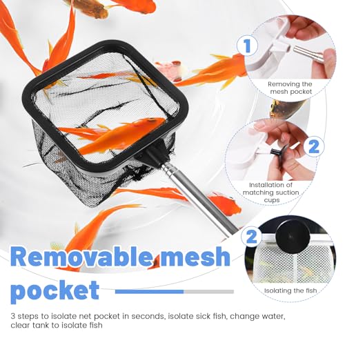 2 Pcs Fish Net for Fish Tank Long Handle, Fish Net Aquarium Small, Shrimp Net, Fine Mesh Aquarium Net Skimmer, Fish Tank Fishing Net, Fish Tank Nets Fine Mesh Tank for Aquarium Accessories