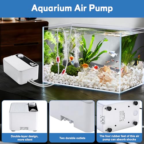 Aquarium Air Pump, Quiet Powerful Fish Tank Air Pump, Adjustable Fish Tank Bubbler with Air Stone, 2.3W/5.5W/8W Bubbler for Aquarium Fish Tank for Small Medium Large Fish Tank Up to 200 Gallon - size: 8 W(Tank Up to 200 Gallon Aquariums)