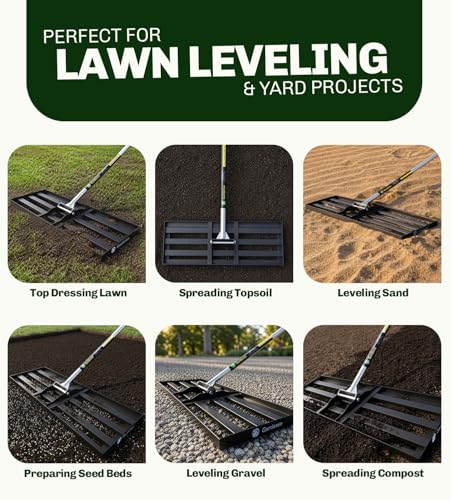 Gardease Lawn Leveling Rake 30 Inch x 10 Inch – Heavy Duty Lawn Leveler & Yard Leveling Rake – Steel Lawn Level Rake & Leveling Tool for Soil, Sand & Top Dressing