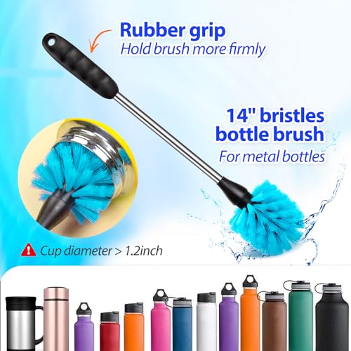 Holikme Bottle Brush Tube Cleaning Lab Set with Long Handle, Cup Cleaner for Washing Narrow Neck Beer Wine Decanter Pipes Lids Sinks Cap Covers, Pink - color: Pink