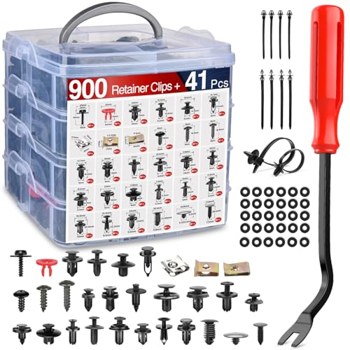 Nilight 941Pcs Car Push Retainer Clips Auto Fasteners Kit Included 30 Sizes Nylon Bumper Fender Rivets Door Trim Panel Clips with 1 Fasteners Remover 10 Cable Ties for Toyota GM Ford Honda Chevy - color: 941Pcs