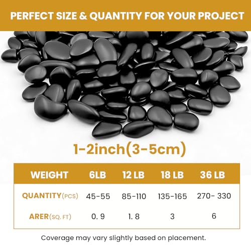 1-2 Inch Polished River Rocks, Decorative Stones for Indoor Plants, Vase Filler, Fish Tank & Aquarium, Garden Landscaping, Black, 12LB - color: Black, size: 12LB