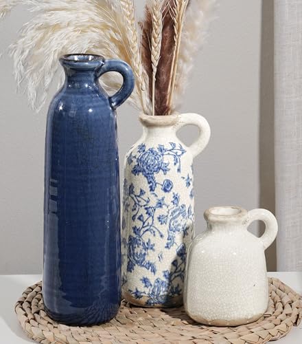 Ceramic Vase Set, 3Pcs Flower Vases for Modern Boho Farmhouse Decor, Decorative Vases for Pampas Grass & Dried Flowers, Distressed Finish - color: B