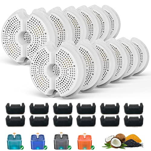 12-Pack Cat water fountain filters with Pre-Filter Sponges replacement,Compatiable with Wonder Creature,iPettie AONBOY 67oz/2Lfountains