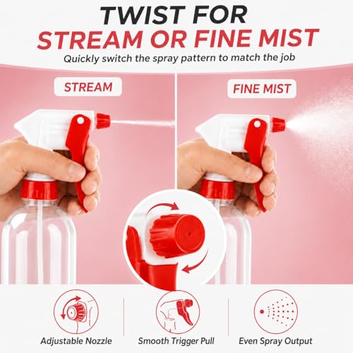 50 Pack Red Spray Bottle Triggers, 28-400 PP Spray Bottle Nozzles with Tubes, Bottle Spray Nozzle Replacement Tops for Cleaning Bottles, Garden Sprayers and Refill Stations - color: Red