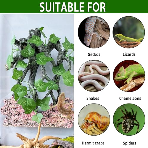 BNOSDM Reptile Climbing Branch,Crested Gecko Climb Corner Branch with Suction Cup,Bearded Dragon Resin Tree Branches,Reptile Tank Rainforest Background Decor for Lizard Chameleons Hermit Crabs Spiders