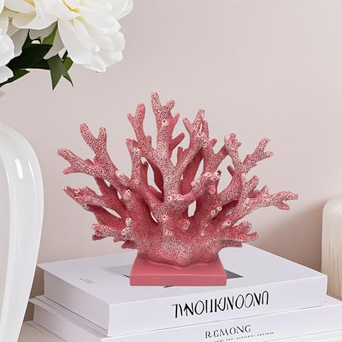 5.8" H Pink Coral Decor - Resin Coral Statue, Nautical Decor for Home, Bedroom, Bathroom, Living Room, Ocean Themed Cabinet Shelf Tabletop Decoration - color: Pink, size: 5.83"H