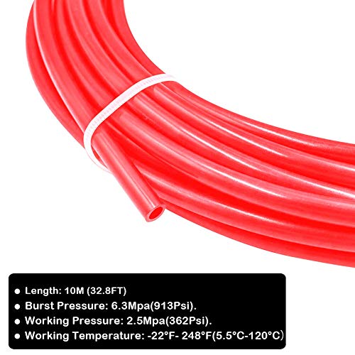 Beduan Pneumatic Nylon Tube 5/16"od SAEJ844 Air Line Nylon Hose Tubing for Air Brake System or Fluid Transfer（32.8ft 10 Meter） - color: Red, size: 5/16"OD 32.8FT