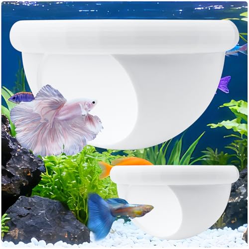 2 Pcs Floating Betta Hide & Shrimp Cave – All-in-One Aquarium Hammock, Aquarium Floating Betta Fish Skins, 3D Printed Feeding and Resting Shelter for Small Shrimp - color: White