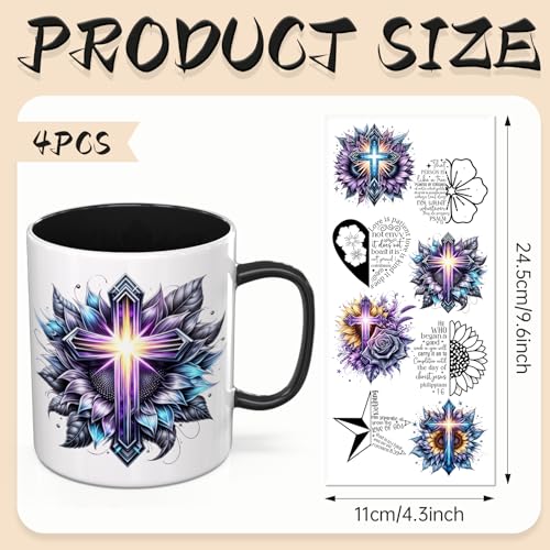UV DTF Cup Wraps, 4 Sheets Bible Quotes Transfer Stickers for 16oz Glass, Rub On Decals for Tumblers and Candlestick - style: Bible Quotes