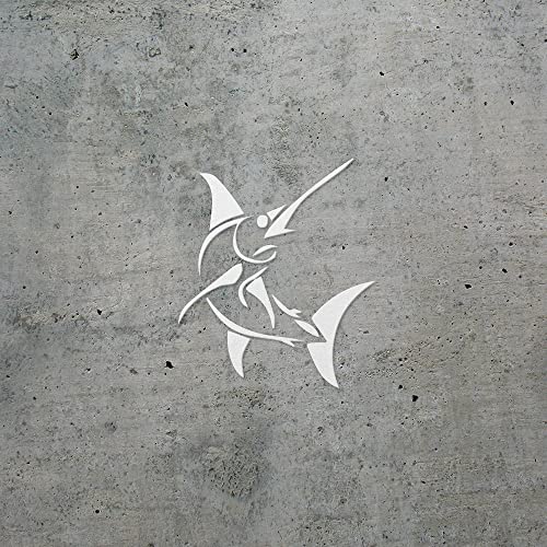 Decal Stickers of Stylized Marlin Fish (White) (Set of 2) Luxury Weatherproof Vinyl Decal Stickers for Laptop Desktop Smartphone Car Dirt Bike Wall Room Mason Jar Bathtub - BICVER1512501WHW19Y24 - color: White, size: 3.8'' x 4.4''