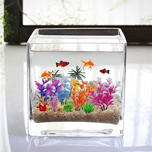Fish Tank Decorations Plants with Resin Coral, 8 pcs Aquarium Decor