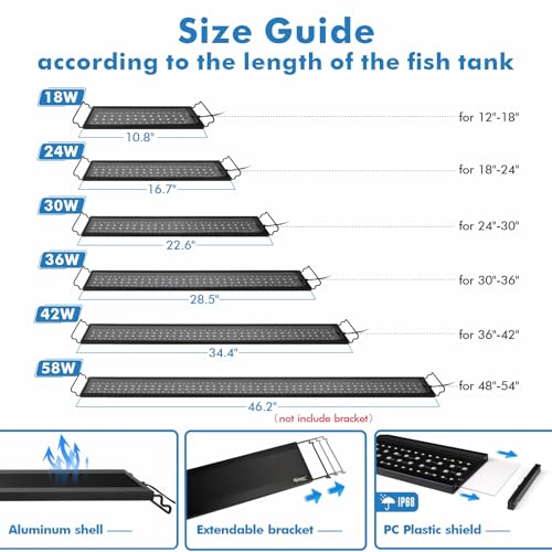 hygger Advanced Remote Control Aquarium Light Customizable Full Spectrum Fish Tank LED with DIY, Default & Weather Mode Freshwater Planted Tank - size: 24W for 18~24inch Tank