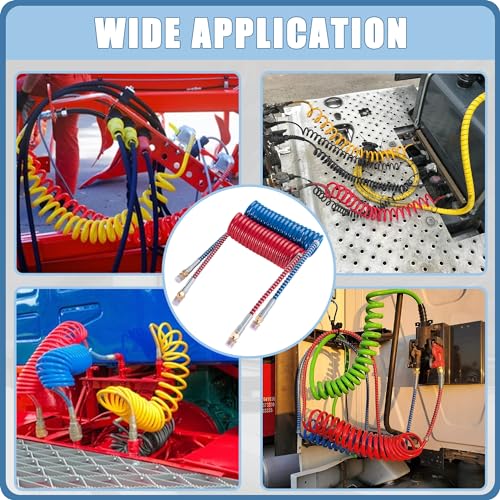 Air Brake Line Hose Coil Assembly Coiled Set 15 FT Air Lines Red Blue Hoses for Semi Truck Tractor Trailer,1/2" NPT DOT Fittings (15' Length x 12" Tractor Lead)