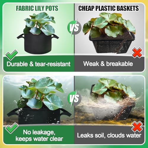 Aulock 8-Pack Lily Grow Bags for Pond - Durable Black Nonwoven Fabric Plant Pot with Handles, Aquatic Pond Planter for Aquatic Plants Water Lily (11.8" x 8"-3.7 Gallons) - size: 11.8" x 8"-3.7 Gal
