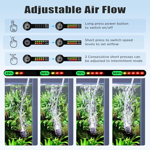 hygger USB Rechargeable Aquarium Air Pump, Battery Powered Quiet Oxygen Pump, Portable Aerator with Air Stone, Adjustable Air Flow with Clip for Bait Bucket, Outdoor Fishing and Power Outages - size: 2.5W, 2600mAh