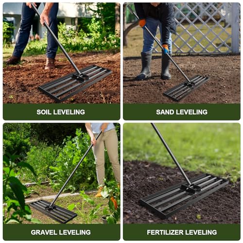 Lawn Leveling Rake for Yard Soil with 7 Feet Adjustable Handle Lawn Leveler, Heavy Duty Yard Leveling Rake Tool Anti-Flip for Soil Golf Courses/Yard Rakes for Lawns (30"x10" rake) - size: 30"x10" rake