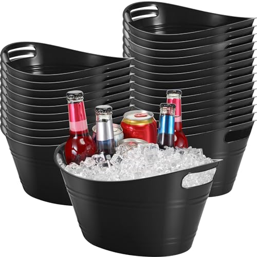 Norme 24 Pcs Oval Storage Tub with Handles, 4.5l Plastic Ice Buckets Bulk for Wine Beer Champagne Drink Cooler Beverage Storage Tub for Parties BBQ Weddings Party Outdoor Celebration(Black) - color: Black