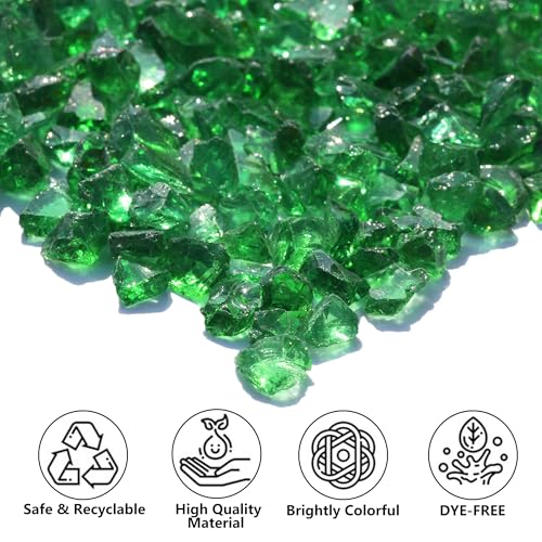 QYGL Crushed Glass for Resin Art, DIY Crafts, and Home Decor - 2.1LB Green Broken Glass Pieces 3-6mm, for Vase Fillers, Tabletop Fire Pit, and Aquarium Rocks - color: Green