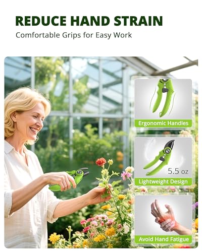 Garden Shears - 6.9" Pruning Shears for Gardening with SK5 Stainless Steel Sharp Blades, Tree Trimmer Garden Scissors with Comfort Handle and Safety Lock, Gardening Hand Tools - Green - style: 6.9" Bypass Green