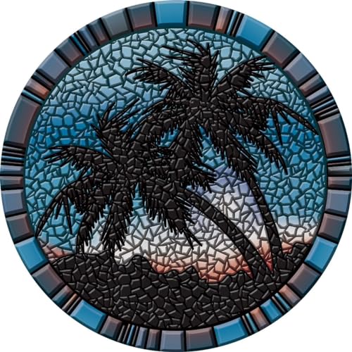 Decorative Pool Art - Poolmat - 50+ Designs Easy to Install and Remove - size: 29" in Diamater, style: Blue Palm Trees
