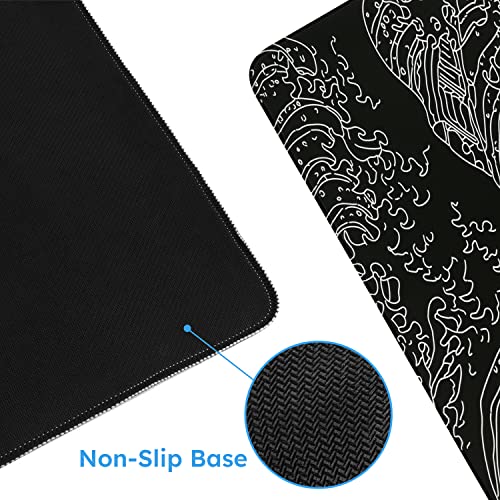 iCasso Mousepad, Gaming Mouse Pad, XXL Large Desk Mat, Big Rubber Base Mouse Mat with Stitched Edges, Computer Keyboard Desk Pad for Work, Game, Office, Home - Black Wave of Kanagawa - color: Black Wave of Kanagawa