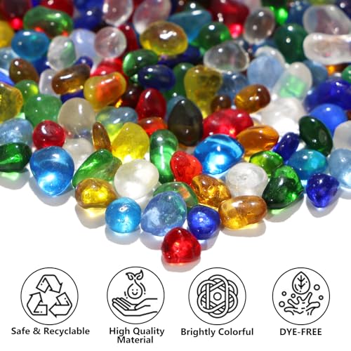 QYGL 0.55LB Colorful Clear Glass Pebbles, Tumbled Sea Glass Stones for Vase Fillers, Fish Tank Gravel, Aquarium Rocks, DIY Crafts, Plant Pots, Wedding & Home Decor, Transparent Glass Gemstones - color: Colorful