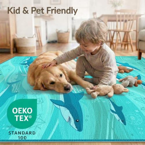 4'x6' Washable Graphic Shark Area Rug, Seafoam Green Flatwoven Floor Mat for Home Office, Gaming Room, Under Desk, Non-Slip Chair-Friendly Carpet | Ref:2068648 - color: Blue/Pattern 12, size: 4' x 6' (Rectangular)