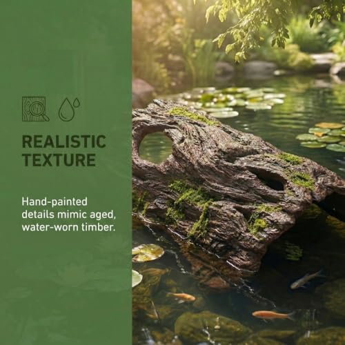 Driftwood Koi Sanctuary, Outdoor Pond Fish Refuge with Weighted Base, Natural Looking Hiding Shelter to Protect Goldfish and Koi from Herons - color: Imitation Wood