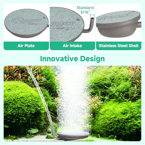 hygger Aquarium Air Stone, 1.5 Inch Fish Tank Bubbler Stone Kit Makes Super Tiny Bubbles, Ultra-High Dissolved Airstone with Stainless Steel Base Aquarium Fish Tank and Hydroponic - size: 1.5 inch