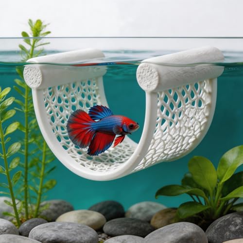 1 Pcs Floating Betta Hammock, Arc Shape Betta Fish Hammock Resting Platform, Floating Fish Shrimp Hideout for Small Aquariums, Betta Tank Decor Accessories (White)