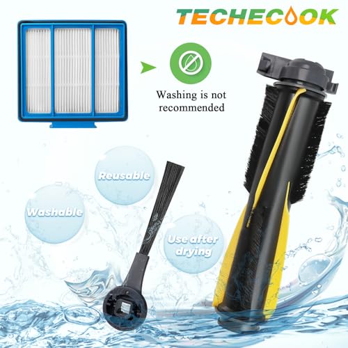 Replacement Parts for Shark Robot Vacuum R101AE RV1001AE AV911S RV2001WD RV1100SRUS RV1100VRUS by Techecook - Includes 6 x Side Brushes, 3 x Filters,1 x Main Rolling Brush and 1 x Cleaning Brush
