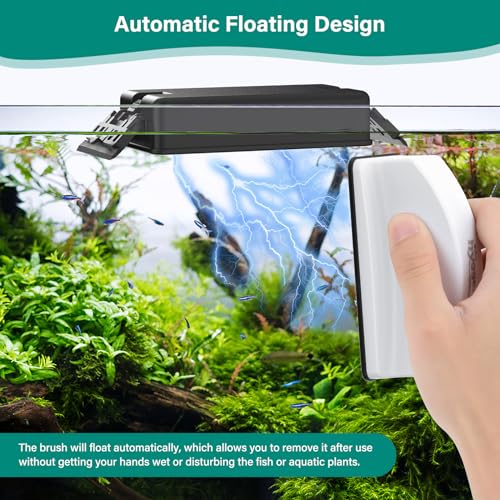 hygger Magnetic Aquarium Glass Cleaner, Dual-Blades Algae Fish Tank Glass Cleaner Brush with 4 Detachable Algae Scrapers for Glass Aquariums Tank, Floating Aquarium Magnet Glass Cleaner Scrubber (M)