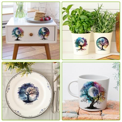 arricraft 10 Sheets UV DTF Cup Wrap for 16OZ Glass, Watercolor Tree of Life Moon Rub on Decals PVC Transfer Stickers for DIY Cups Wood Funiture 24x11cm/9.4x4.3inch - style: Watercolor Tree of Life Theme