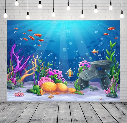 15x10ft Fabric Under The Sea Backdrop for Photography Underwater Scene Colorful Marine Coral Fishes Aquarium Background for Kids Birthday Diving Holiday Party Decor Photo Studio Props - size: 15x10FT