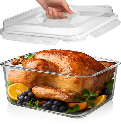 6500 ML / 220 oz / 28 Cup LARGE Glass Food Storage Container with Airtight Locking Lid. Ideal Storing food, Vegetables, Fruits. Baking Casserole, Lasagna, Roasting Turkey, Chicken BPA Free Oven Safe - size: 6500 ml