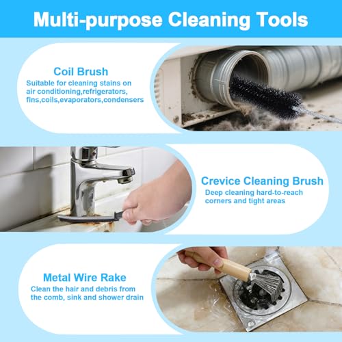 XANGNIER Refrigerator Coil Cleaning Brush Kit,5 Pack Fridge Coil Cleaner Tools Accessories,Sewer Drain Cleaner Brush for Toilet,Sink, Dryer Vent,Pipe,Shower,Appliance,Long Flexible Drain Brush - size: 5 pcs