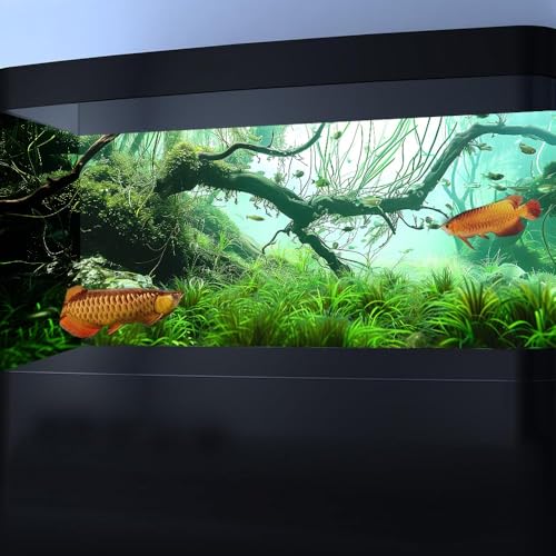 30X18IN Natural Submerged Forest Background Aquarium Background, 3D Image of Underwater Fish Tank Decoration, Greenery with 10 EVA Double-Sided Tape ﻿ - size: 30X18in/75X45cm
