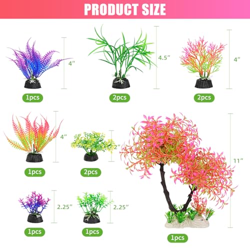 AQUANEAT Artificial Aquarium Plants, Fish Tank Pink Tree Decoration Set, Plastic Accessories, 11pcs - color: Pink