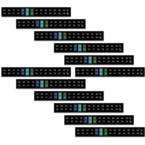 Zonon 12 Pcs Stick on Thermometer Strips Horizontal Thermometer Stickers Digital Temperature Display for Fermenting, Brewing, Wine, Beer, 64-93 Fahrenheit/ 18-34 Centigrade