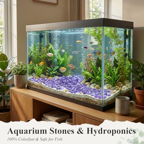 DomeStar 1LB Flat Glass Marbles, Purple Decorative Marbles for Vases Aquarium Pebbles Fish Tank Rocks Vase Fillers DIY Crafts Table Scatter Decor - color: Purple