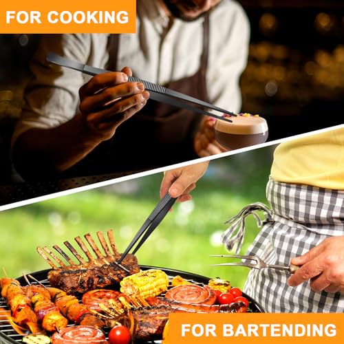 Yaomiao 4 Packs 10 Inch Bar Tweezers Black Cocktail Tongs Long Garnish Tweezers Stainless Steel Bartender Kitchen Cooking Tongs for Cocktail Food Fruit Korean BBQ Bartender Chef, Multi-use - color: Black, size: 10 Inch