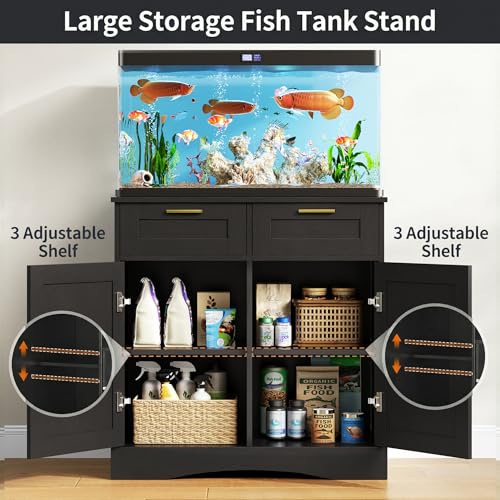 20 Gallon Fish Tank Stand, with Storage Cabinet and 2 Drawers Fish Tank Stand, Fish Tank Accessories Storage, for 20-29 Gallon Aquarium Stands PTBX01BK (Black, 30.71'' x 15.75'') - color: Black, size: 20-29 Gallon