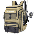 PLUSINNO Fishing Tackle Backpack with Rod Holders，42L Water-resistant Fishing Bag Store Fishing Gear,Fishing Gifts For Men. - color: Khaki
