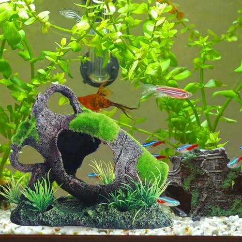 Saim Aquarium Artificial Vase Decoration, Crafts Landscaping Decor Fish Tank Ornament for Betta Cichlids Hideaway Cave, Gold Fish Hideout