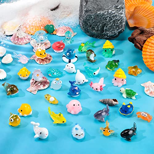 Qunclay 36 Pcs Mini Ocean Resin Animals Tiny Sea Animals Figurines Bulk Marine Miniature Plastic Creatures for DIY Fish Tank Aquarium Ornaments Potted Micro Fairy Garden Dollhouse Decor (Cute)