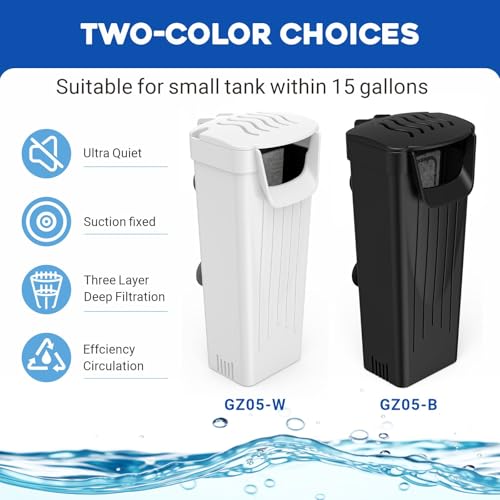 GOZILLA Turtle Tank Filter 74GPH, Low Water Level Turtle Tank 3.5W Fish Tank Aquarium Filters for Small Tanks up to 15 Gallons Include 2 Replacement Cartridge.(Black)